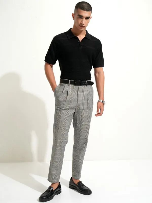 Highlander Men Black Self Design Polo Collar T-Shirt