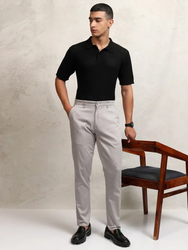 Highlander Men Black Self Design Polo Collar T-Shirt