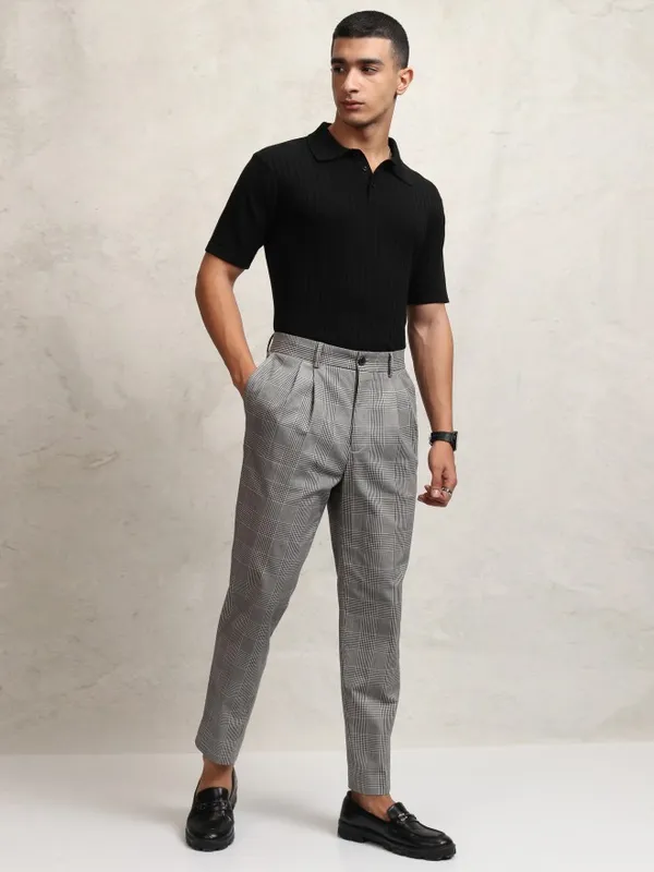 Highlander Men Black Self Design Polo Collar T-Shirt