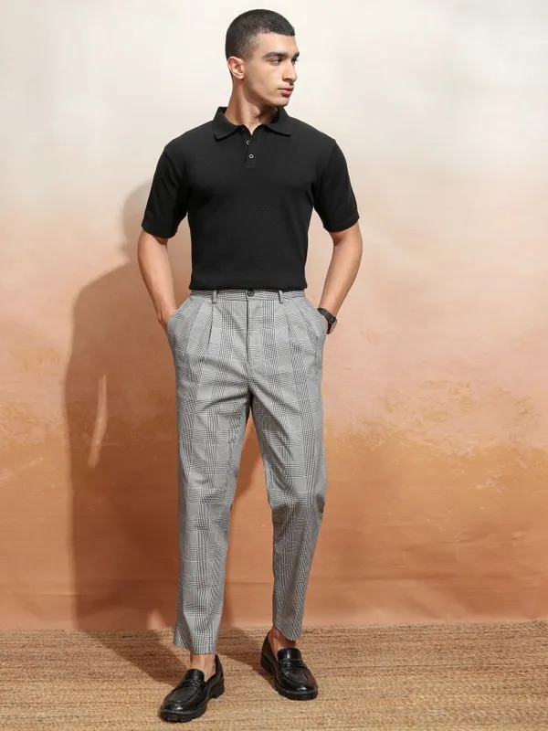 Highlander Men Black Self Design Polo Collar T-Shirt