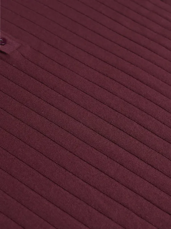Highlander Men Burgundy Self Design Polo Collar T-Shirt