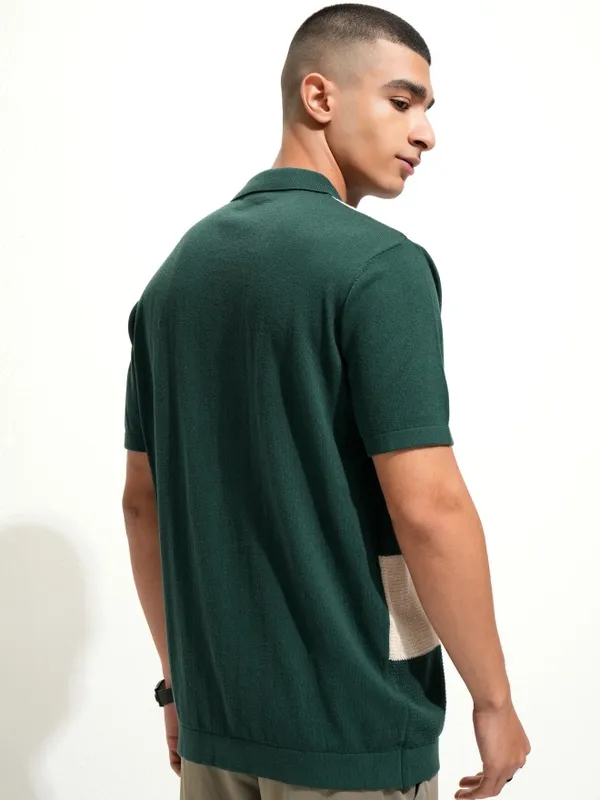 Highlander Men Green Colourblocked Polo Collar T-Shirt