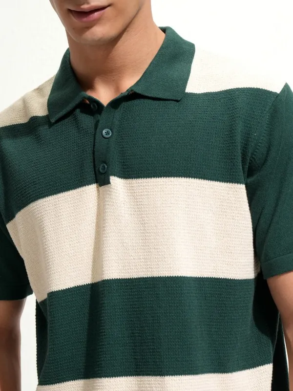 Highlander Men Green Colourblocked Polo Collar T-Shirt