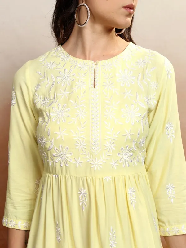 Vishudh Women Yellow Embroidered A-Line Dress