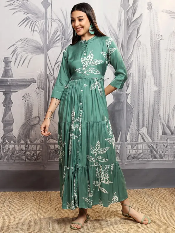 Vishudh Women Green Printed Maxi Dress