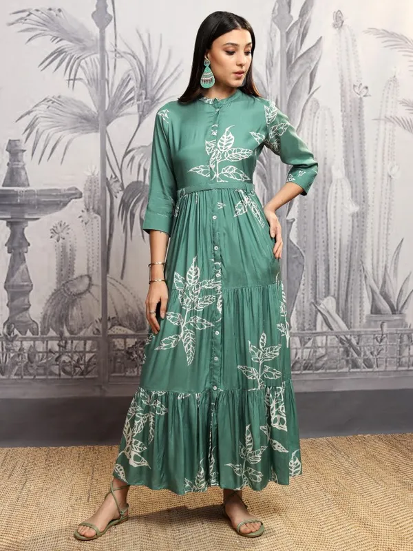 Vishudh Women Green Printed Maxi Dress