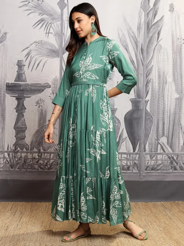 Vishudh Women Green Printed Maxi Dress