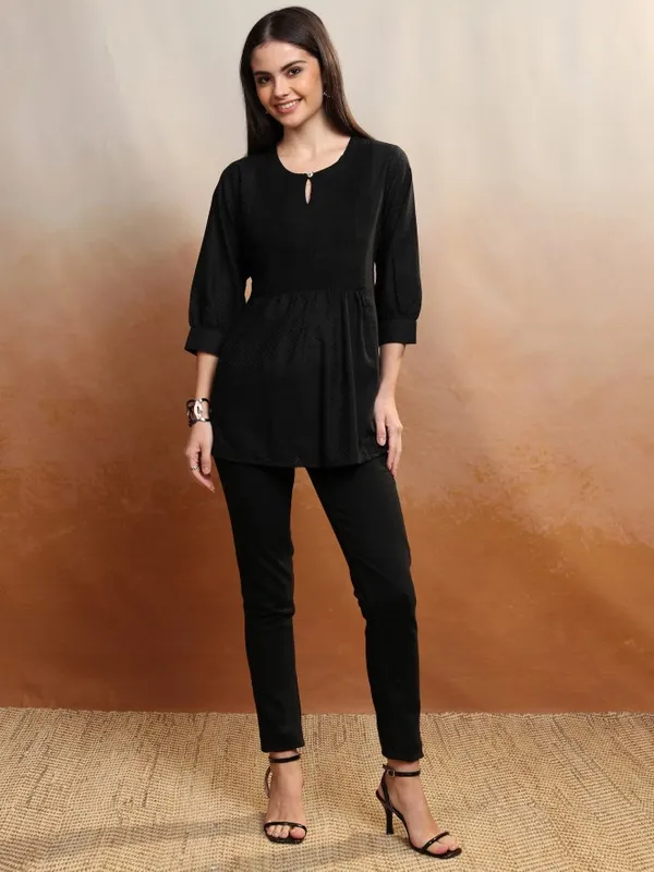 Vishudh Women Black Self Design Top