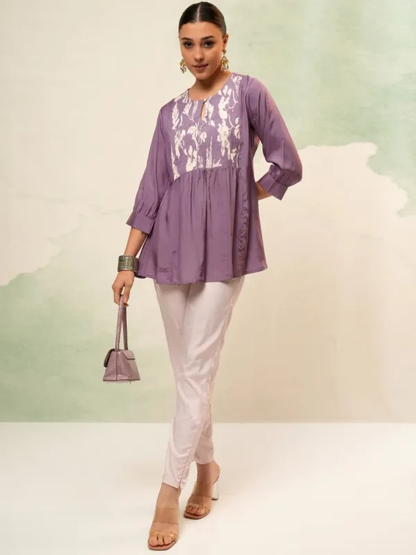 Vishudh Women Purple Self Design Top