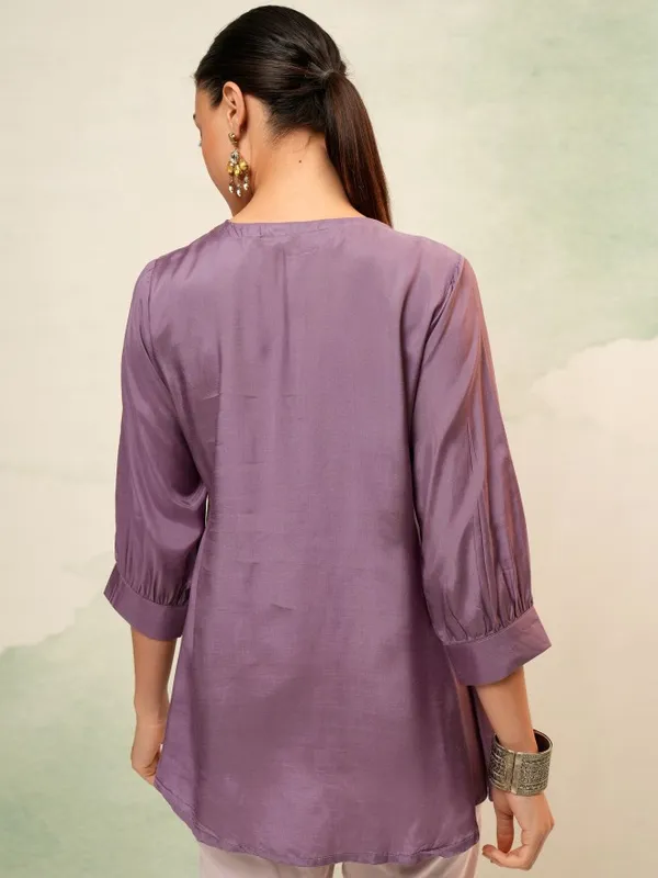 Vishudh Women Purple Self Design Top