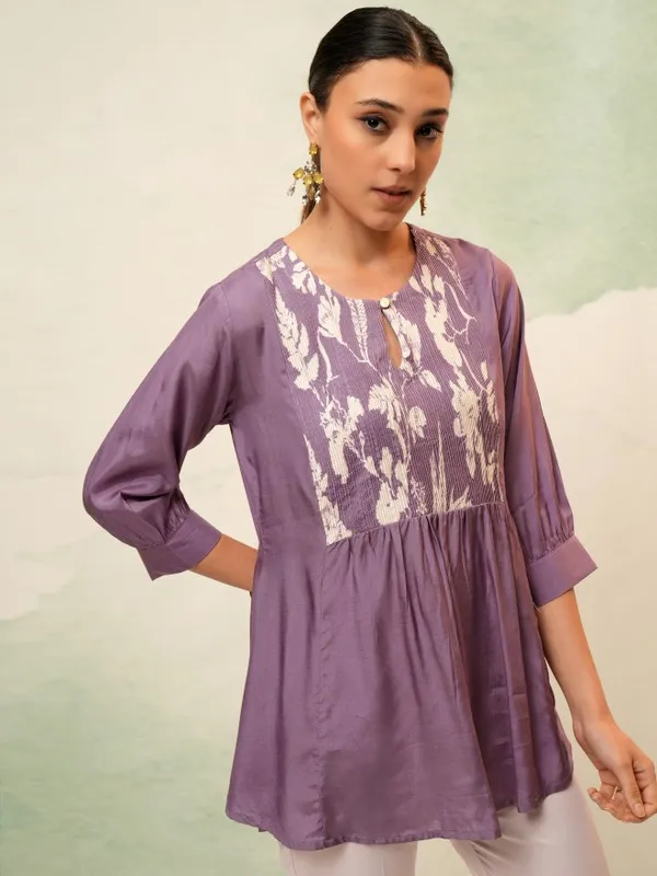 Vishudh Women Purple Self Design Top