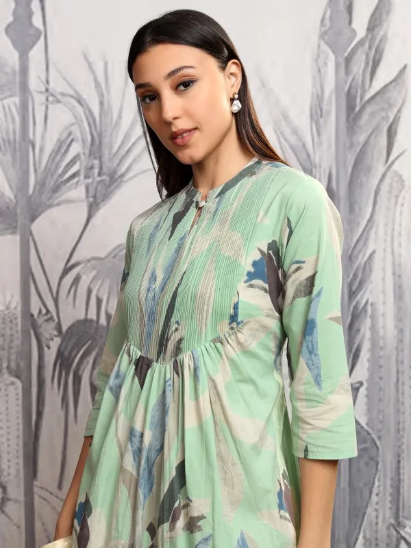 Vishudh Women Green Printed A-Line Dress