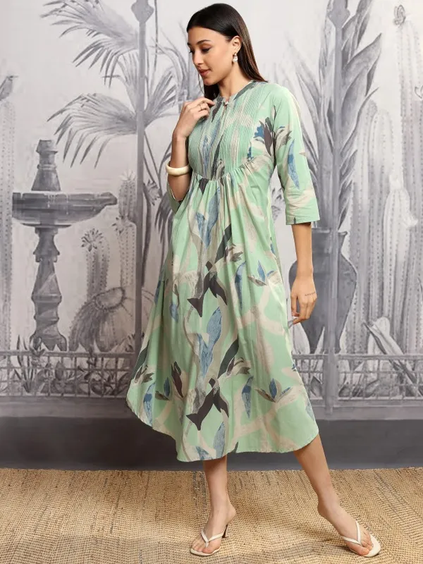 Vishudh Women Green Printed A-Line Dress