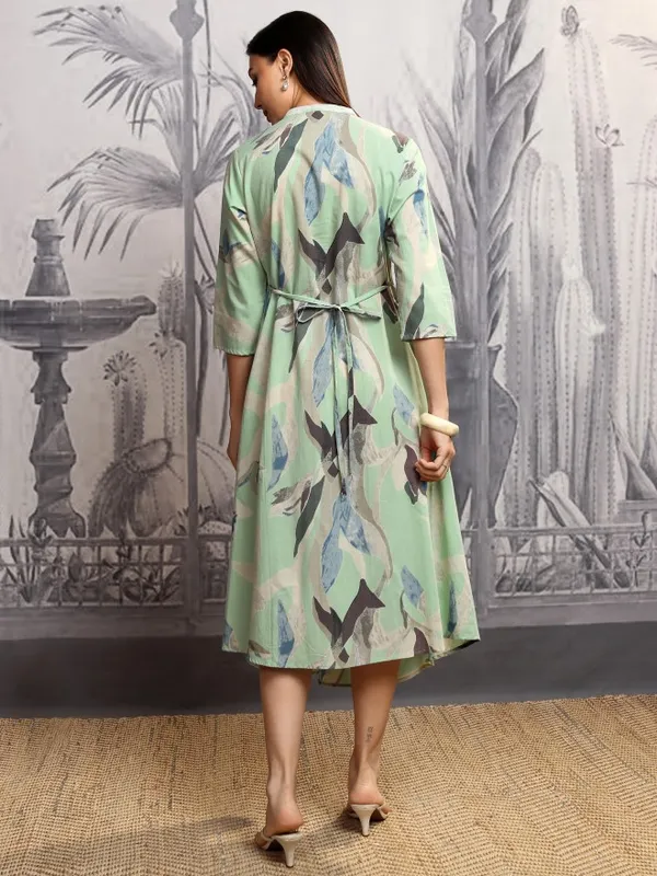Vishudh Women Green Printed A-Line Dress