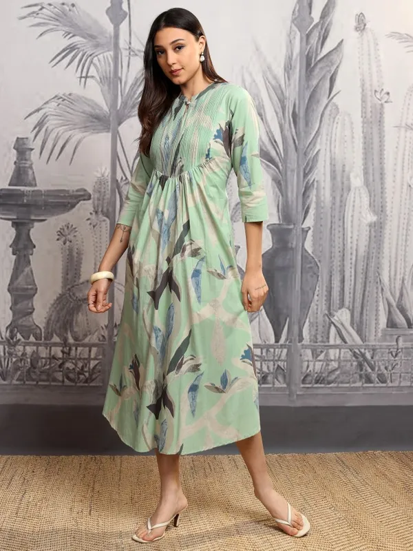 Vishudh Women Green Printed A-Line Dress