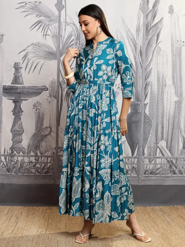 Vishudh women Teal Printed Maxi Dress
