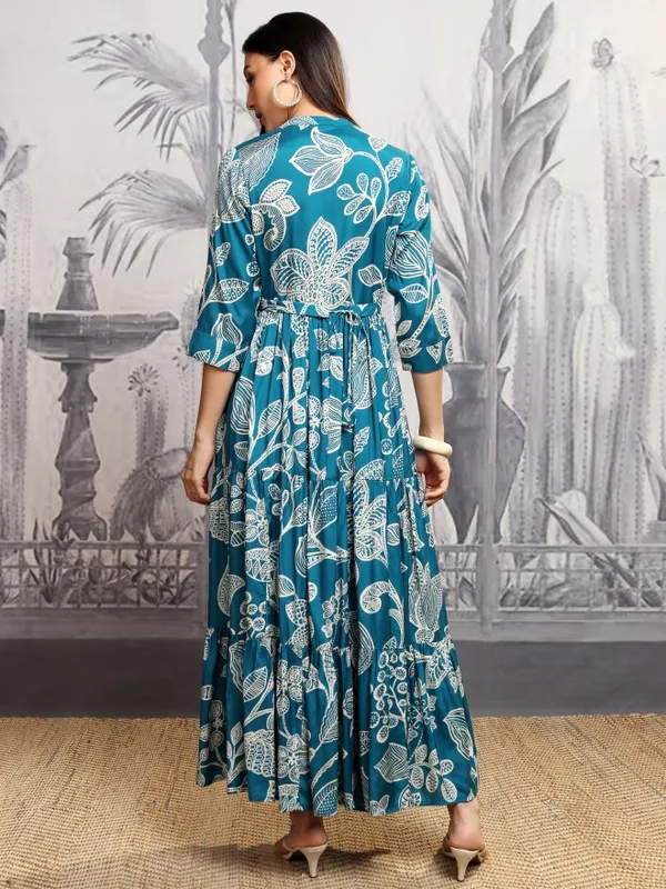 Vishudh women Teal Printed Maxi Dress
