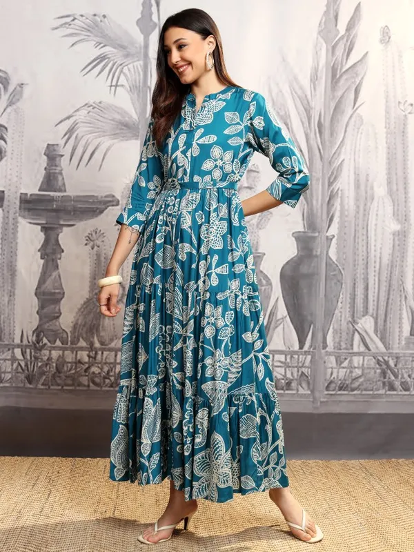 Vishudh women Teal Printed Maxi Dress