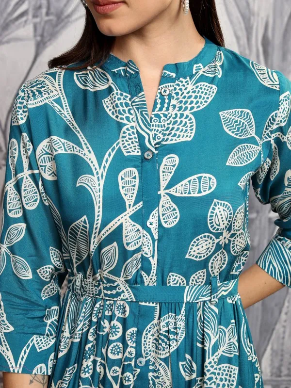 Vishudh women Teal Printed Maxi Dress