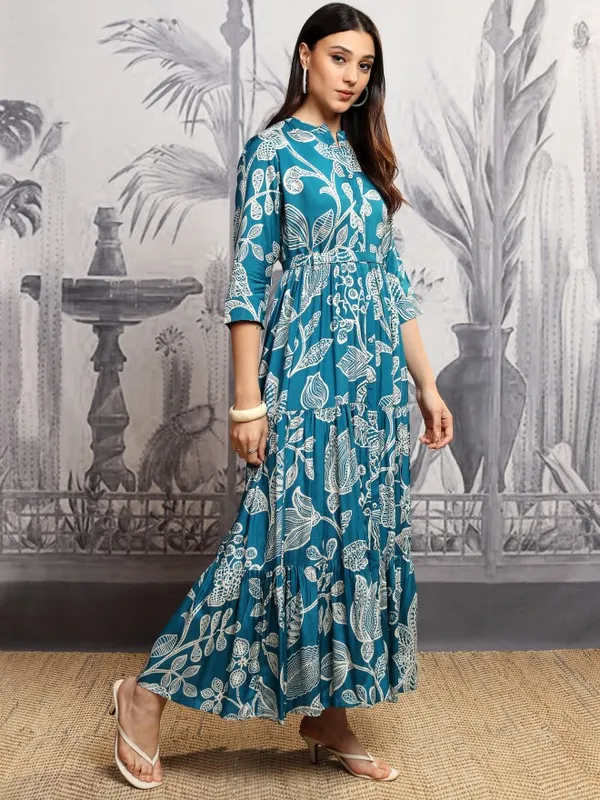 Vishudh women Teal Printed Maxi Dress