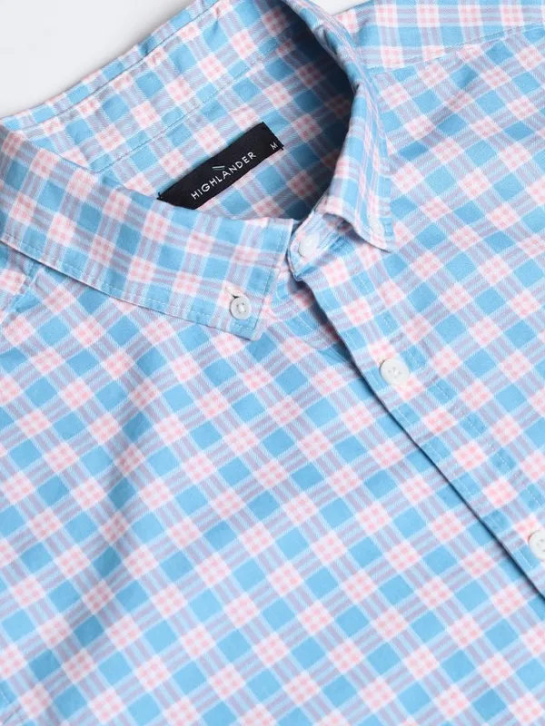 Highlander Men White Checked Slim Fit Casual Shirt
