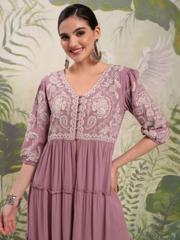 Vishudh Women Mauve Tunic With Trousers Co-Ords