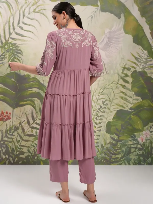 Vishudh Women Mauve Tunic With Trousers Co-Ords