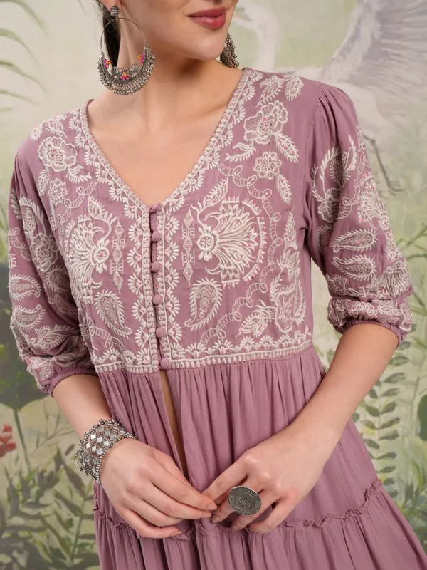 Vishudh Women Mauve Tunic With Trousers Co-Ords