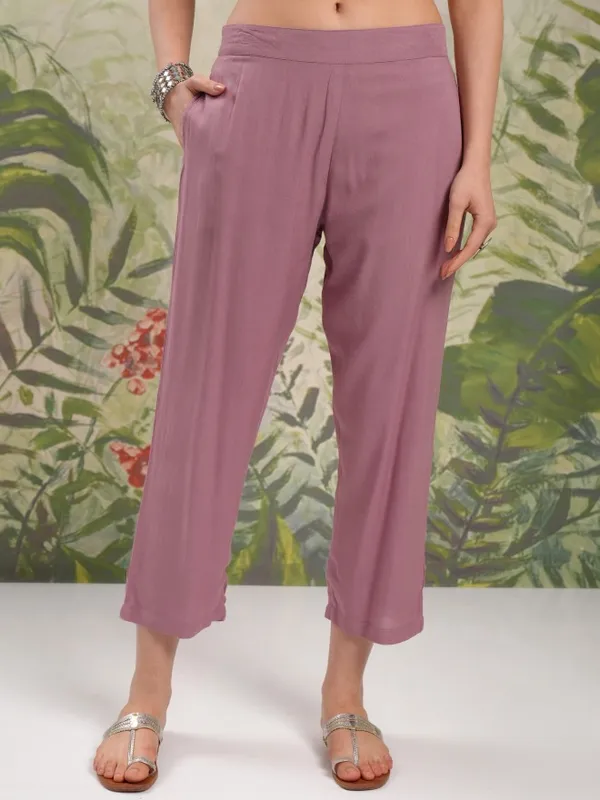 Vishudh Women Mauve Tunic With Trousers Co-Ords
