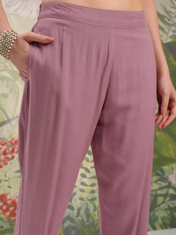 Vishudh Women Mauve Tunic With Trousers Co-Ords