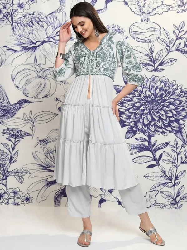 Vishudh Women White Tunic With Trousers Co-Ords