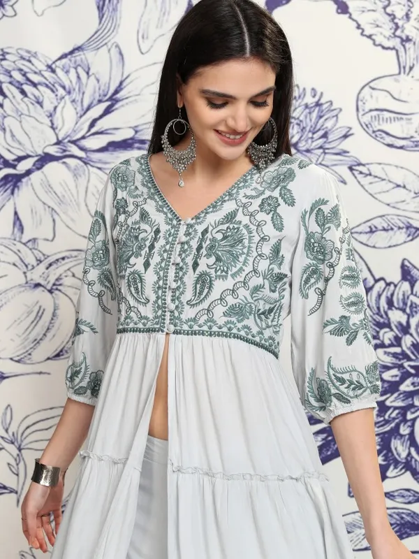 Vishudh Women White Tunic With Trousers Co-Ords