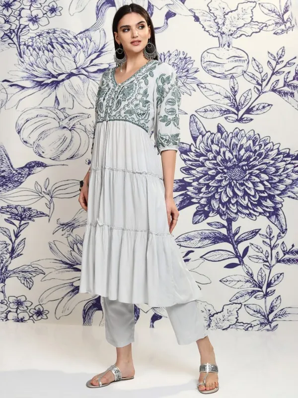 Vishudh Women White Tunic With Trousers Co-Ords