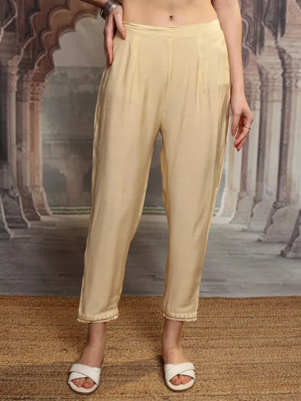 Vishudh Women Yellow Embroidered Kurta With Trouser And Dupatta