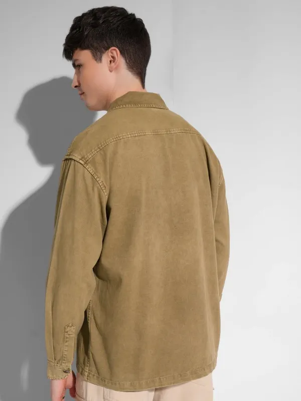 Highlander Men Khaki Faded Oversized Fit Casual Shirt