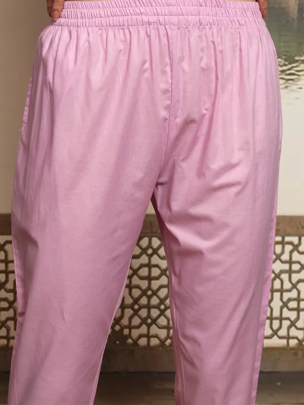 Vishudh Women Pink Embroidered Kurta With Trousers And Dupatta
