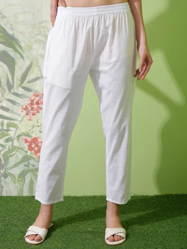 Vishudh Women White Embroidered Kurta With Trousers And Dupatta