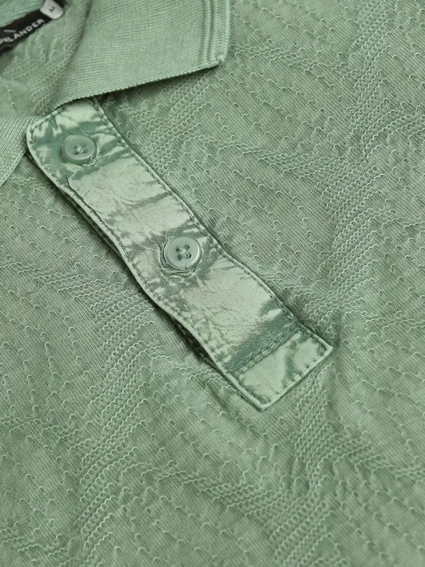 Highlander Men Green Self Design Polo Collar T-Shirt