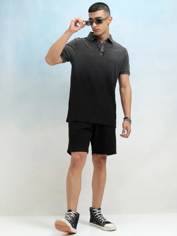 Highlander Men Black Ombre Knitted Polo Tshirt