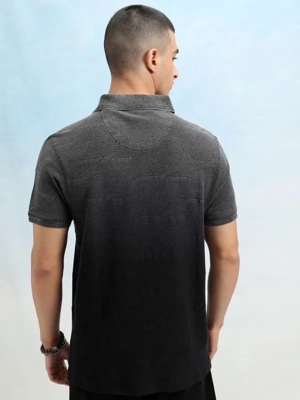 Highlander Men Black Ombre Knitted Polo Tshirt