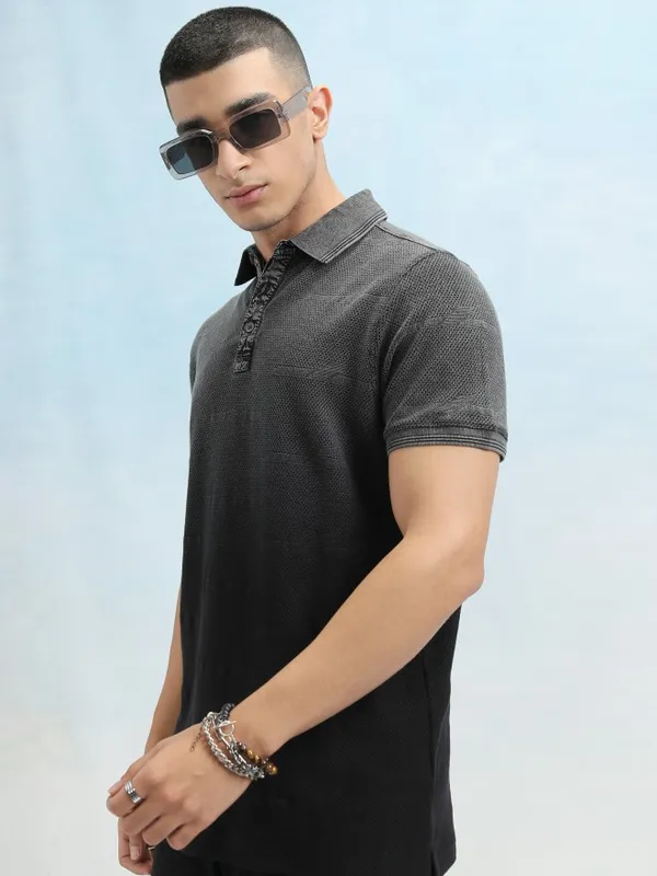 Highlander Men Black Ombre Knitted Polo Tshirt