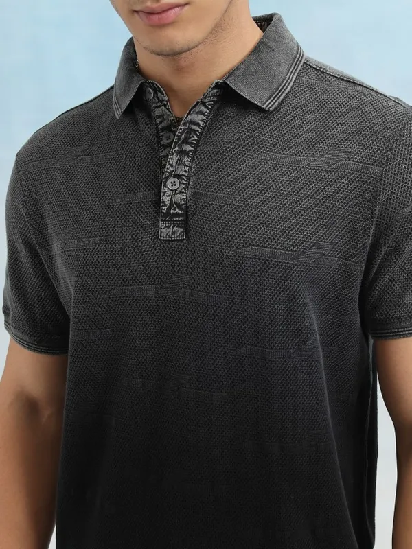 Highlander Men Black Ombre Knitted Polo Tshirt