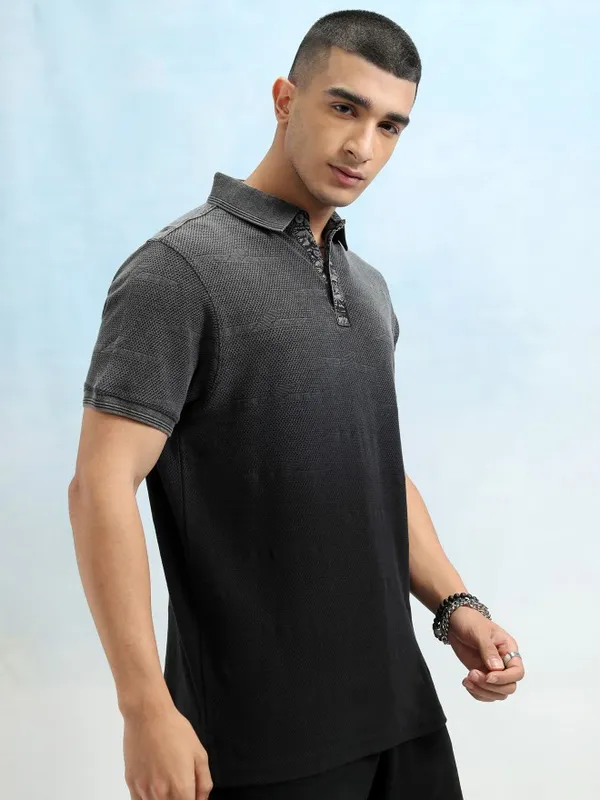 Highlander Men Black Ombre Knitted Polo Tshirt