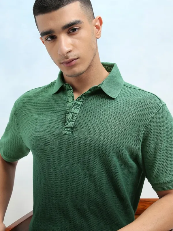 Highlander Men Green Ombre Knitted Polo Tshirt