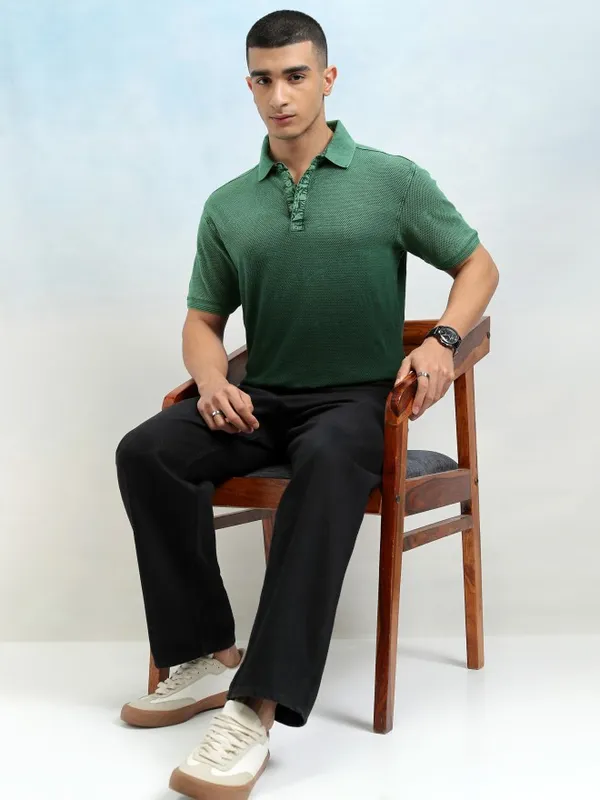 Highlander Men Green Ombre Knitted Polo Tshirt