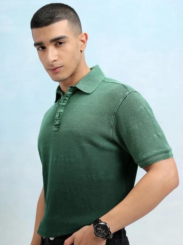 Highlander Men Green Ombre Knitted Polo Tshirt