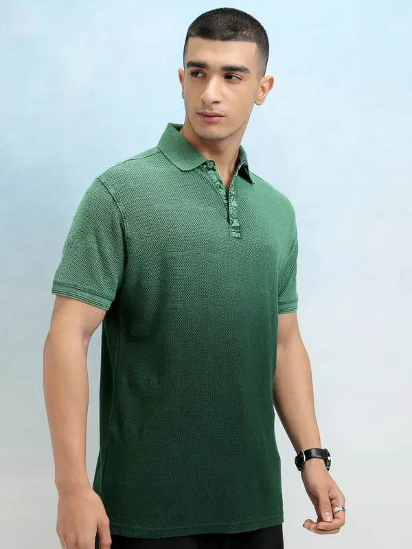 Highlander Men Green Ombre Knitted Polo Tshirt
