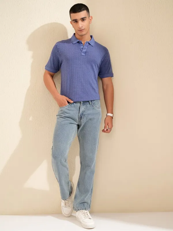 Highlander Men Purple Self Design Polo Collar T-Shirt