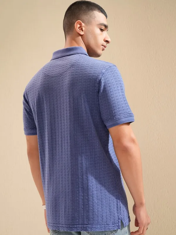 Highlander Men Purple Self Design Polo Collar T-Shirt