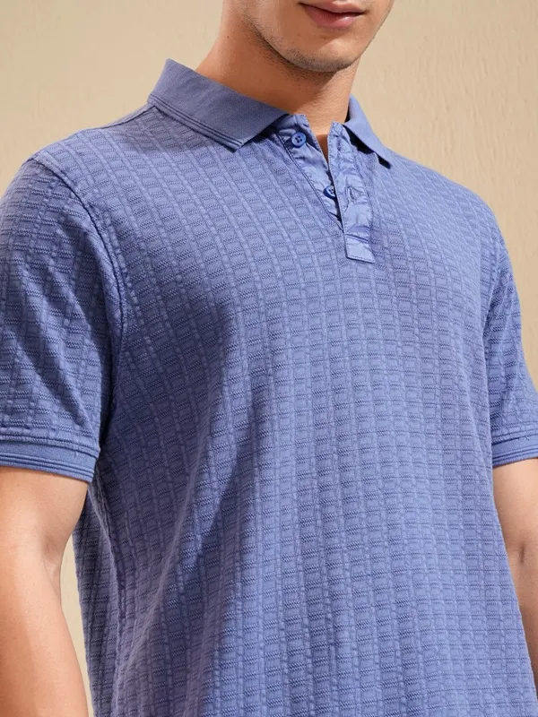 Highlander Men Purple Self Design Polo Collar T-Shirt